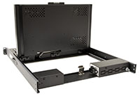 SlimLine 1U Rugged Rack Mount Display/Keyboard in Operating Position - Rear View