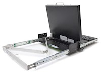 SlimLine 1U Rugged Rack Mount Display/Keyboard in Operating Position - Rear View Showing Cable Management Guide